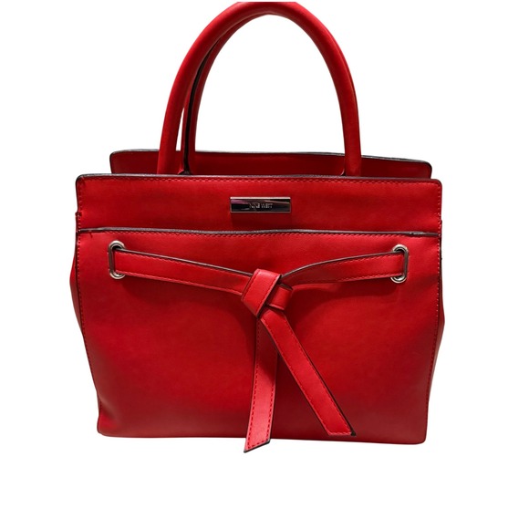 Nine West Satchel‎ Purse Red Top Handle Handbag Designer Bow Detail Medium - Picture 1 of 13